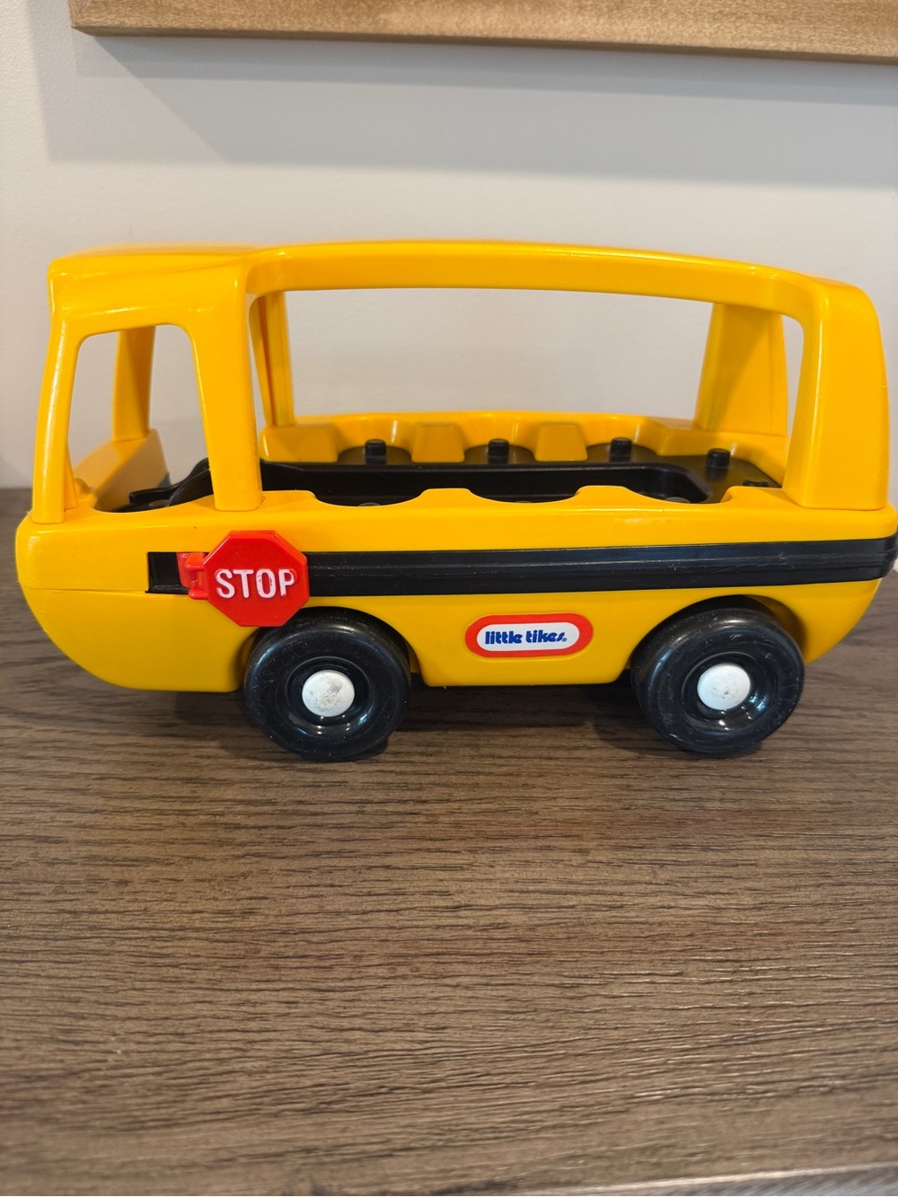 Vintage Little Tikes School Bus 12" With Stop Sign Yellow Toddle Toy Made in USA